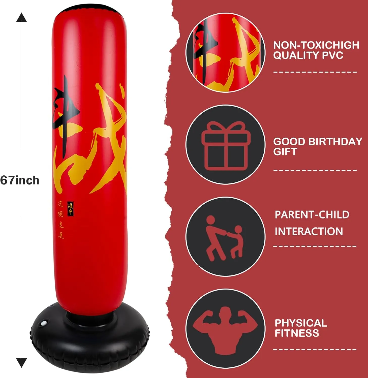 Larger Inflatable Punching Bag for Kids with Boxing Gloves,Tall 66 Inch Ninja Kids Inflatable Boxing Bag,Gifts for Boys & Girls Age 5-12 for Taekwondo,MMA and Practicing Karate