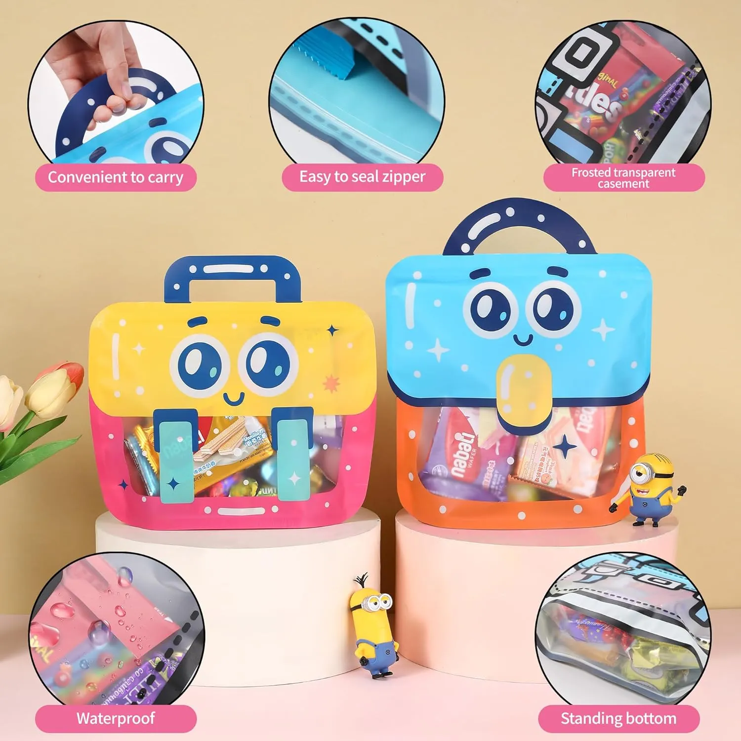 Lati Large Cartoon 24PCS Birthday Party Favors Goodie Bags - Style Durable Plastics Gift with Handles for Candy Treats,Events