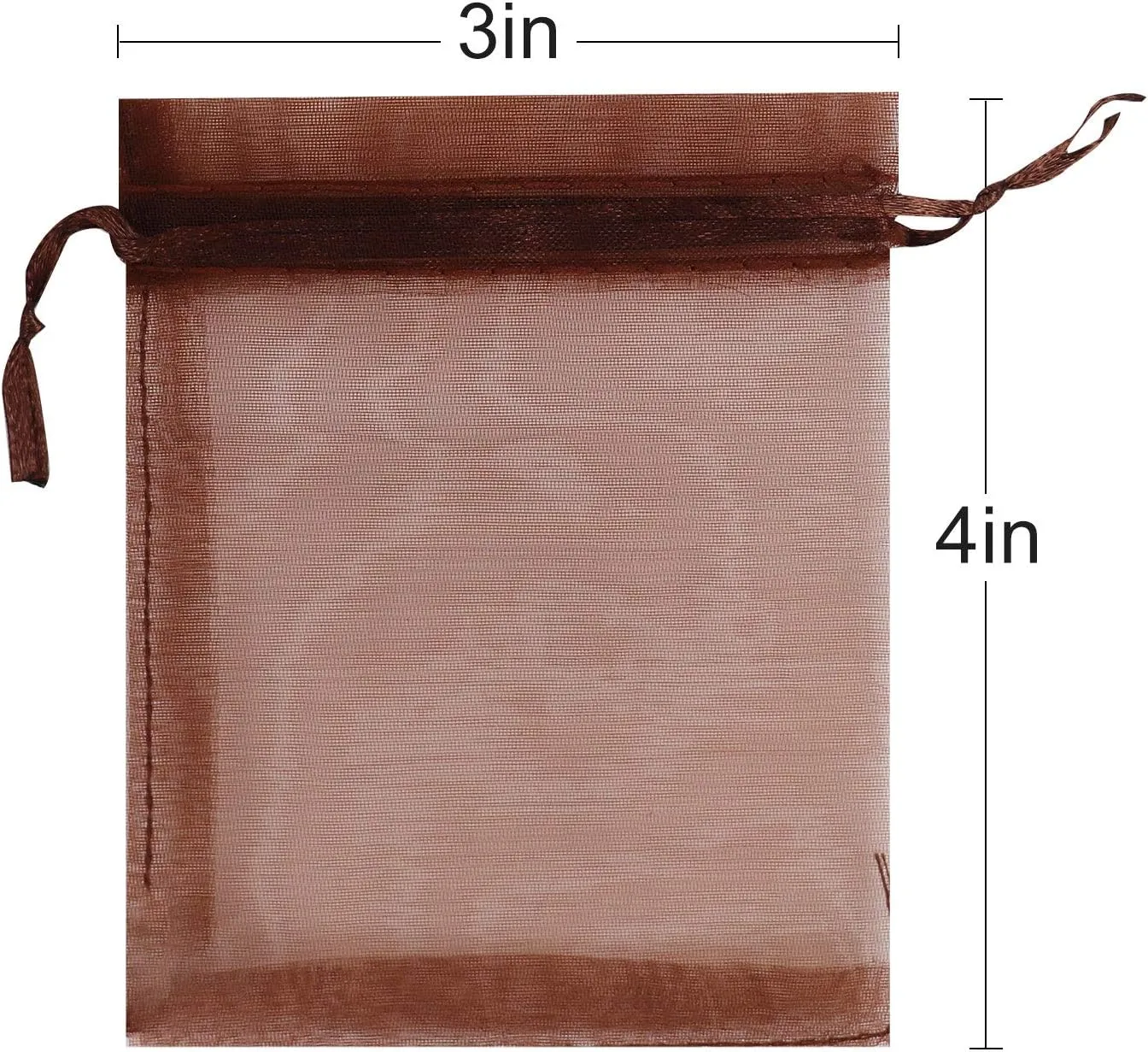 Lautechco 100Pcs Organza Bags - 3x4 inches Brown Mesh Drawstring Gift Bags for Christmas