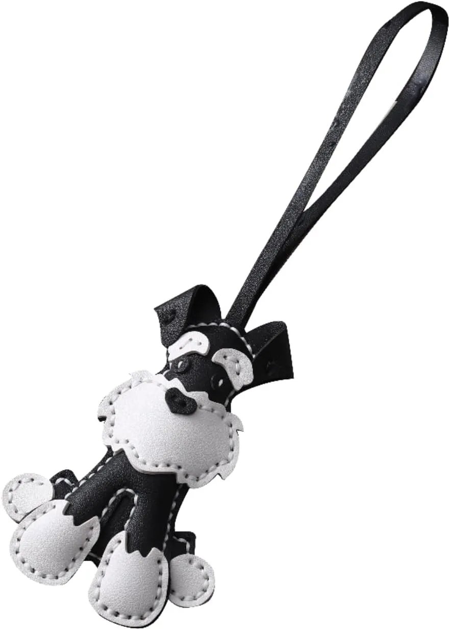 Leather Dogs Bag Charms Purse Charms Cute Keychains for Women Handbags Tote, DIY Stitch Crafts for Key Chain and Bag Accessories(Schnauzer)
