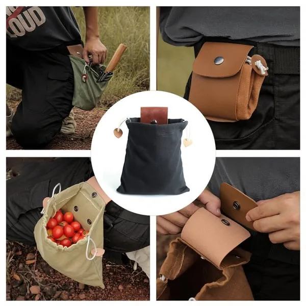 Leather Waxed Canvas Pouch Outdoor Food Bags Foraging Bags Picking Bags Tool Bags