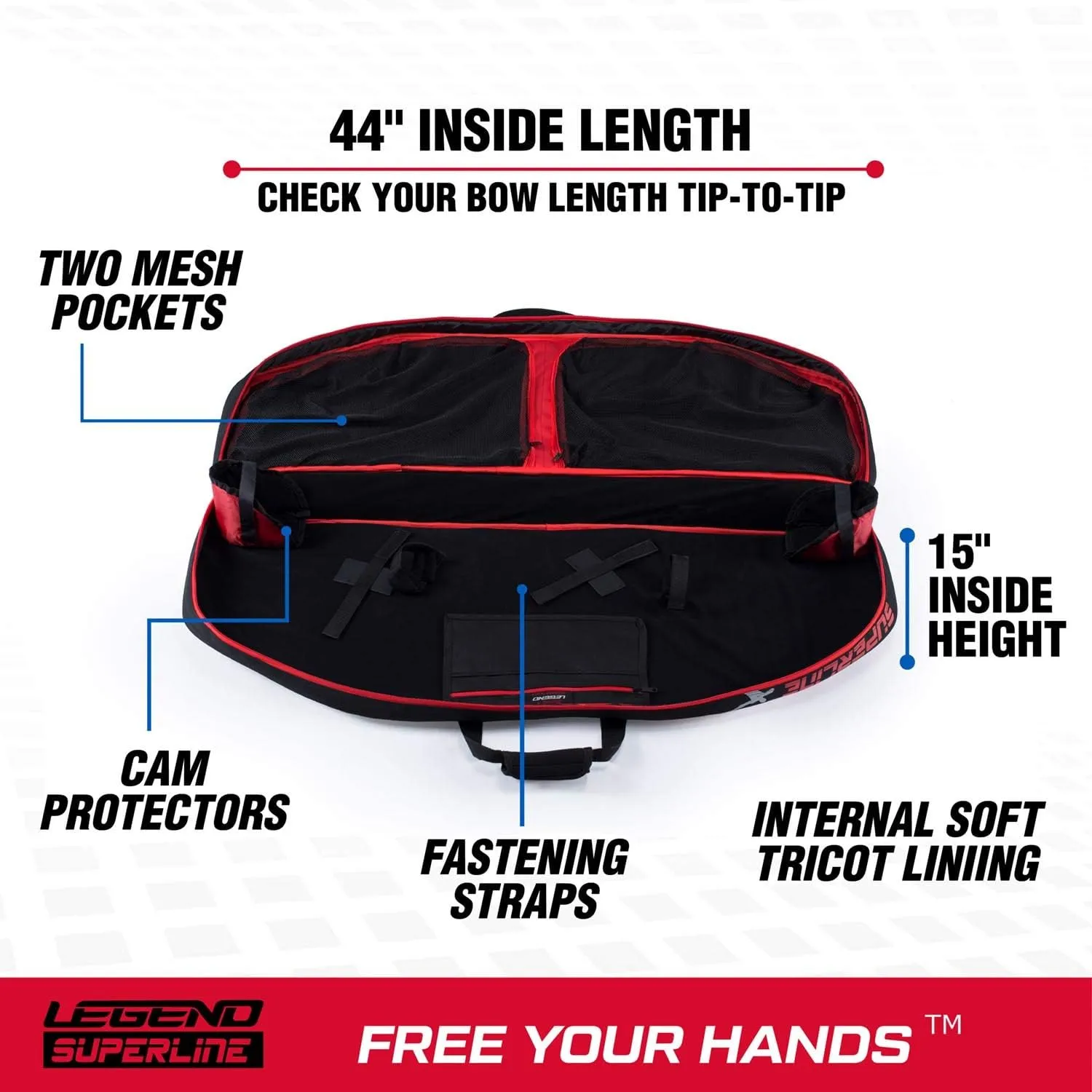 Legend Superline Soft Bow Case for Compound Bow - Thick Padded Compound Bow Case with Backpack & Shoulder Straps, Multiple Pockets, Arrow Tube Holder - Archery Bag for Gear & Accessories - 44"
