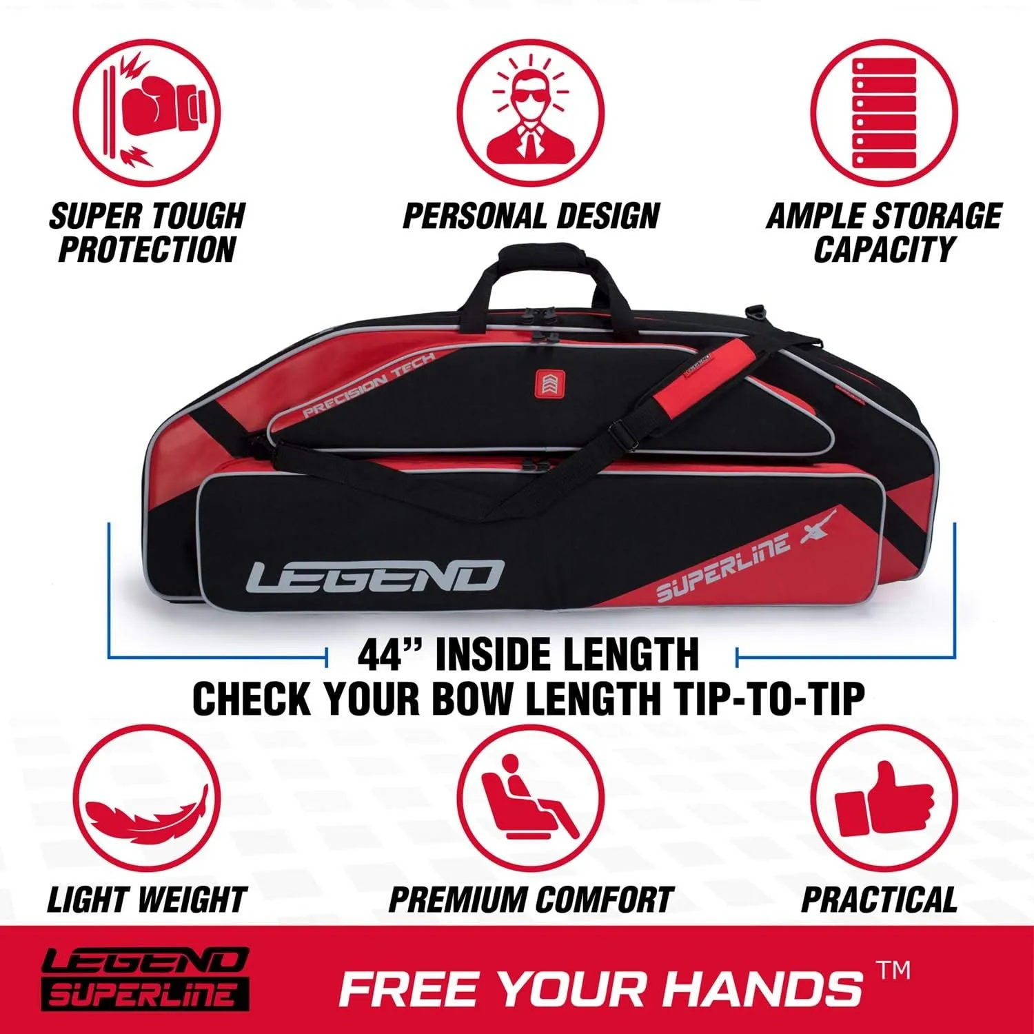 Legend Superline Soft Bow Case for Compound Bow - Thick Padded Compound Bow Case with Backpack & Shoulder Straps, Multiple Pockets, Arrow Tube Holder - Archery Bag for Gear & Accessories - 44"