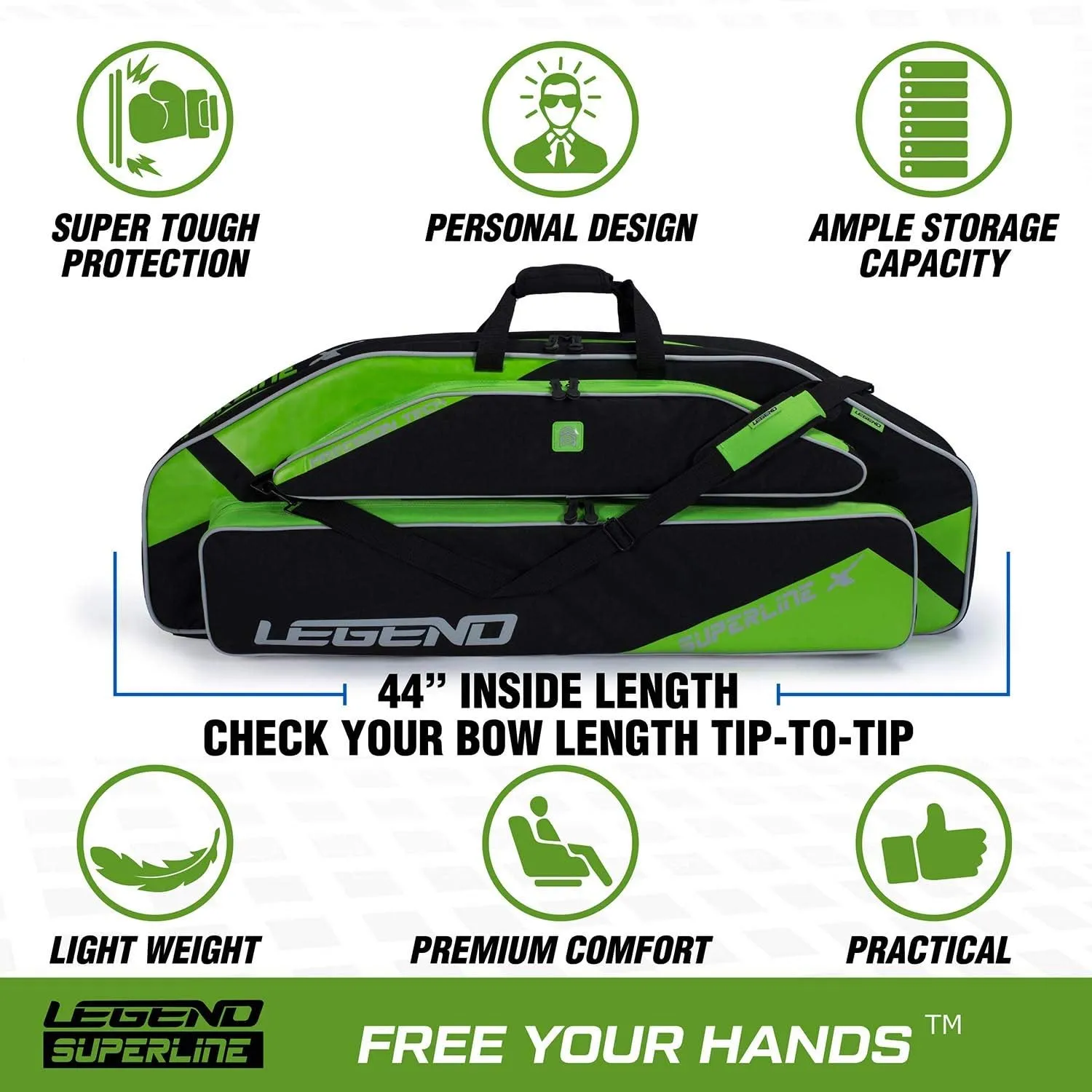 Legend Superline Soft Bow Case for Compound Bow - Thick Padded Compound Bow Case with Backpack & Shoulder Straps, Multiple Pockets, Arrow Tube Holder - Archery Bag for Gear & Accessories - 44"