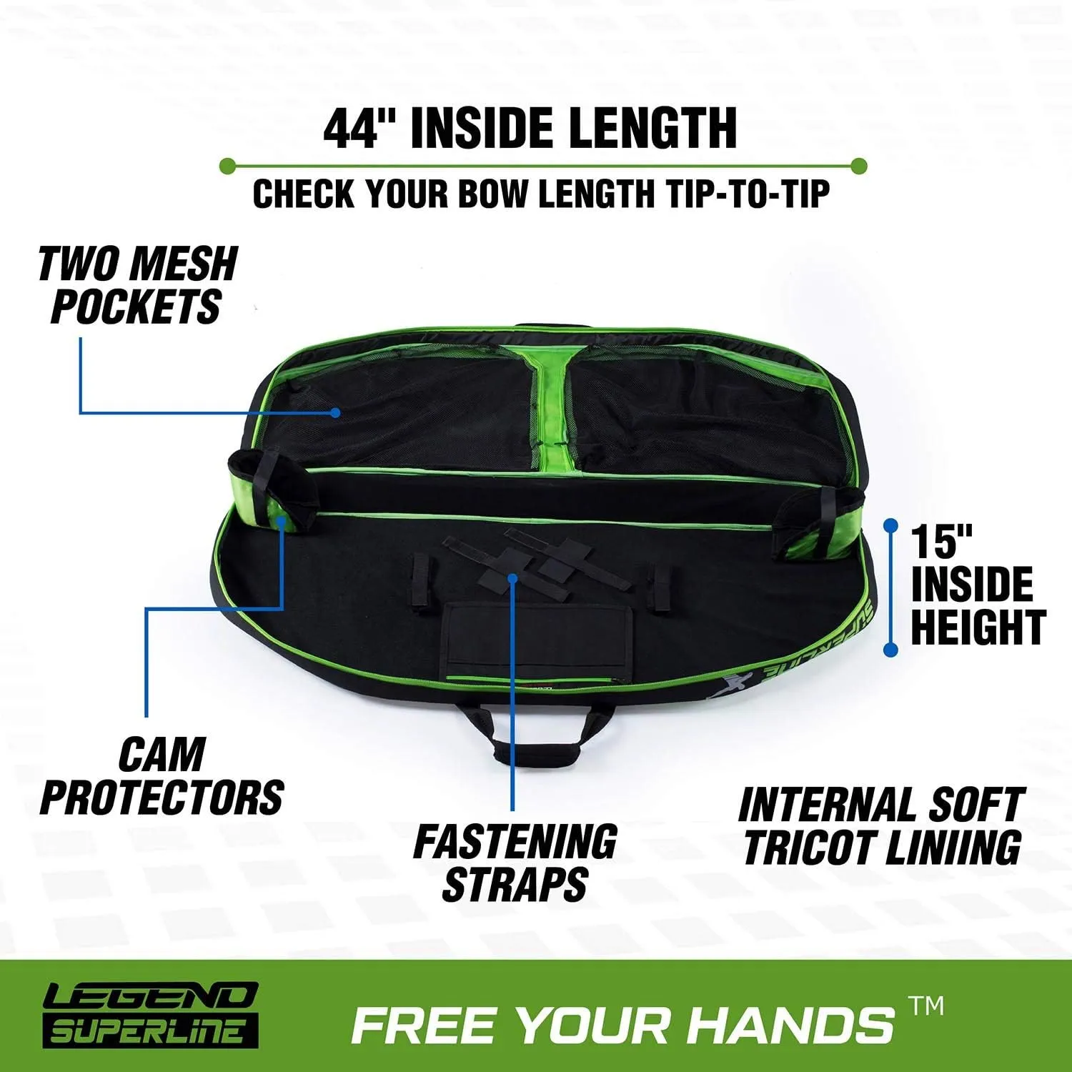 Legend Superline Soft Bow Case for Compound Bow - Thick Padded Compound Bow Case with Backpack & Shoulder Straps, Multiple Pockets, Arrow Tube Holder - Archery Bag for Gear & Accessories - 44"
