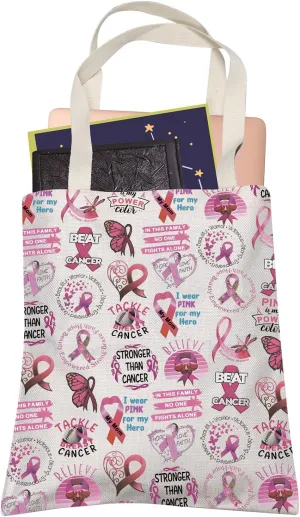 LEVLO Breast Cancer Inspired Tote Bag I Wear Pink For My Hero Shopping Bag Pink Ribbon Tackle Cancer Gift Idea for Women