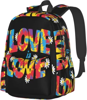 LGBT Rainbow Gay Pride Love Is Love Tie-dye 17 Inch Casual Backpack Laptop Backpacks Travel Back Pack Large Camping Rucksack Hiking Daypack Lightweight Double Shoulder Bag