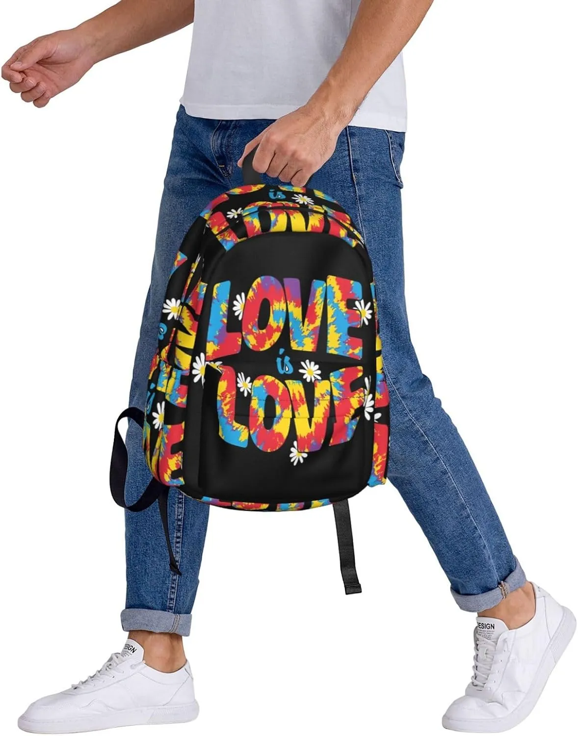 LGBT Rainbow Gay Pride Love Is Love Tie-dye 17 Inch Casual Backpack Laptop Backpacks Travel Back Pack Large Camping Rucksack Hiking Daypack Lightweight Double Shoulder Bag