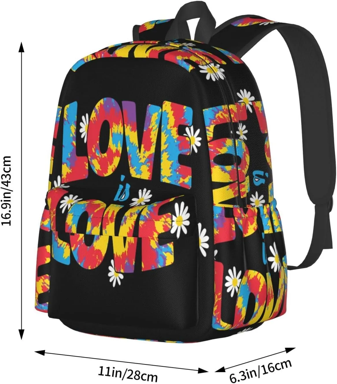 LGBT Rainbow Gay Pride Love Is Love Tie-dye 17 Inch Casual Backpack Laptop Backpacks Travel Back Pack Large Camping Rucksack Hiking Daypack Lightweight Double Shoulder Bag