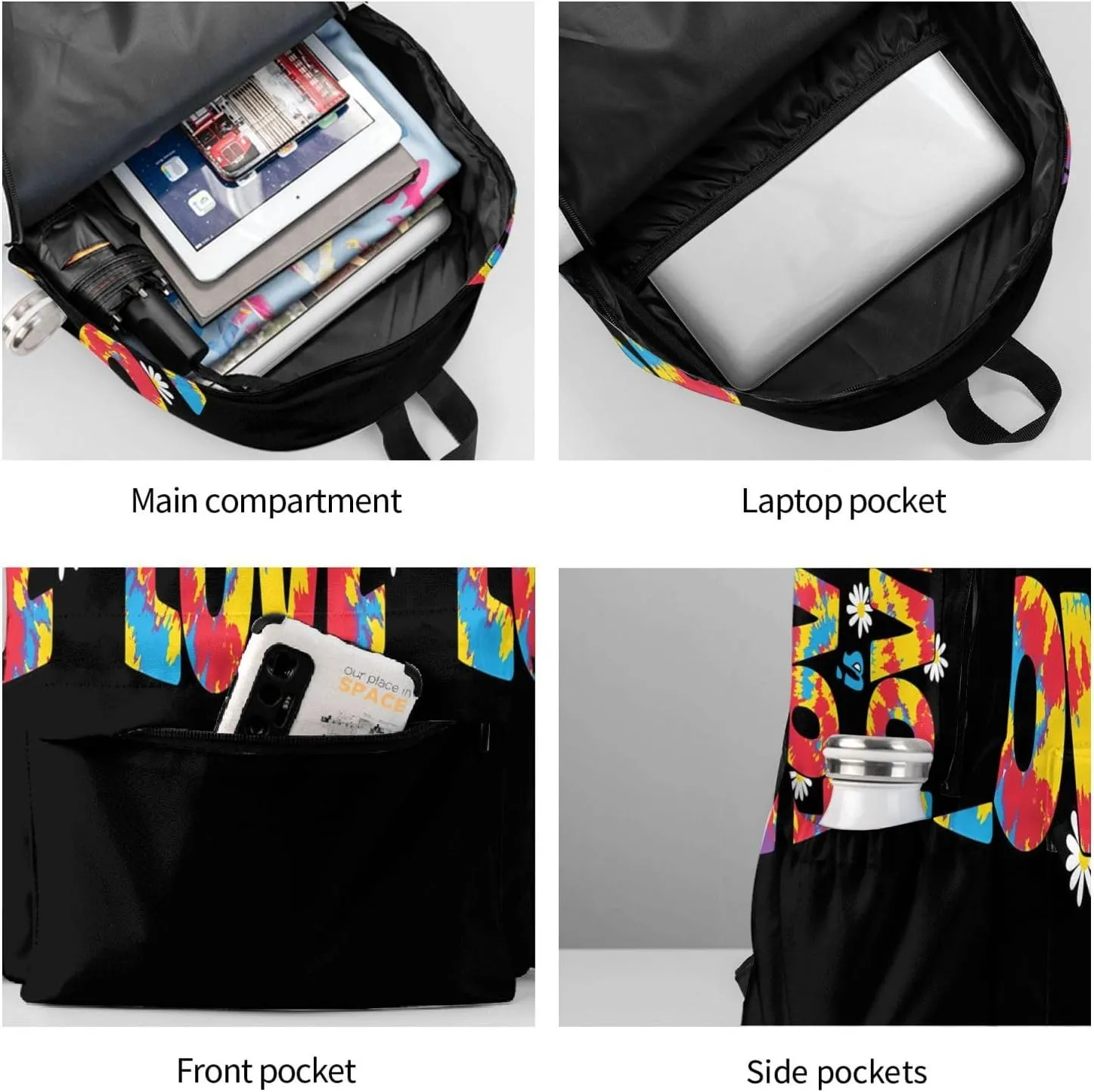LGBT Rainbow Gay Pride Love Is Love Tie-dye 17 Inch Casual Backpack Laptop Backpacks Travel Back Pack Large Camping Rucksack Hiking Daypack Lightweight Double Shoulder Bag