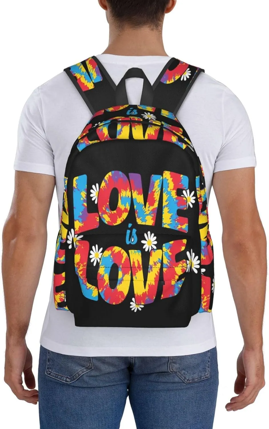 LGBT Rainbow Gay Pride Love Is Love Tie-dye 17 Inch Casual Backpack Laptop Backpacks Travel Back Pack Large Camping Rucksack Hiking Daypack Lightweight Double Shoulder Bag