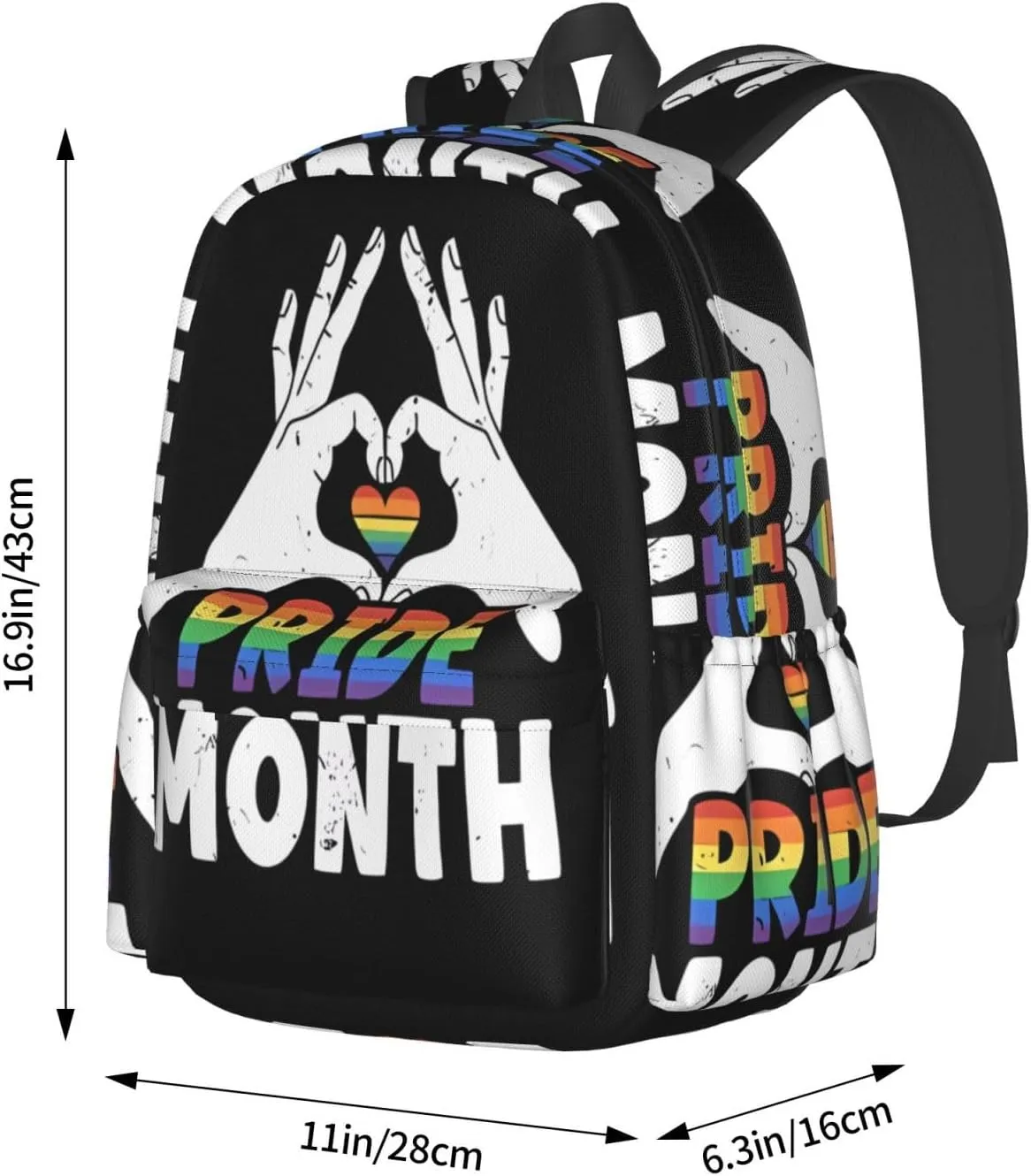 LGBT Rainbow Gay Pride Month Make A Heart Gesture 17 Inch Casual Backpack Laptop Backpacks Travel Back Pack Large Camping Rucksack Hiking Daypack Lightweight Double Shoulder Bag
