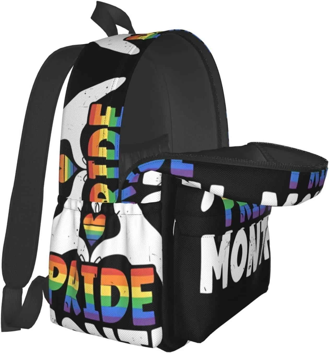 LGBT Rainbow Gay Pride Month Make A Heart Gesture 17 Inch Casual Backpack Laptop Backpacks Travel Back Pack Large Camping Rucksack Hiking Daypack Lightweight Double Shoulder Bag
