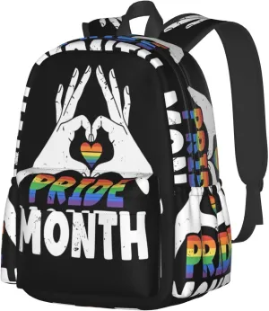 LGBT Rainbow Gay Pride Month Make A Heart Gesture 17 Inch Casual Backpack Laptop Backpacks Travel Back Pack Large Camping Rucksack Hiking Daypack Lightweight Double Shoulder Bag