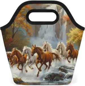 Life Mountain Stream Running Horse Wild Reusable Grocery Bags Portable Lightweight Waterproof Shopping Tote Bag