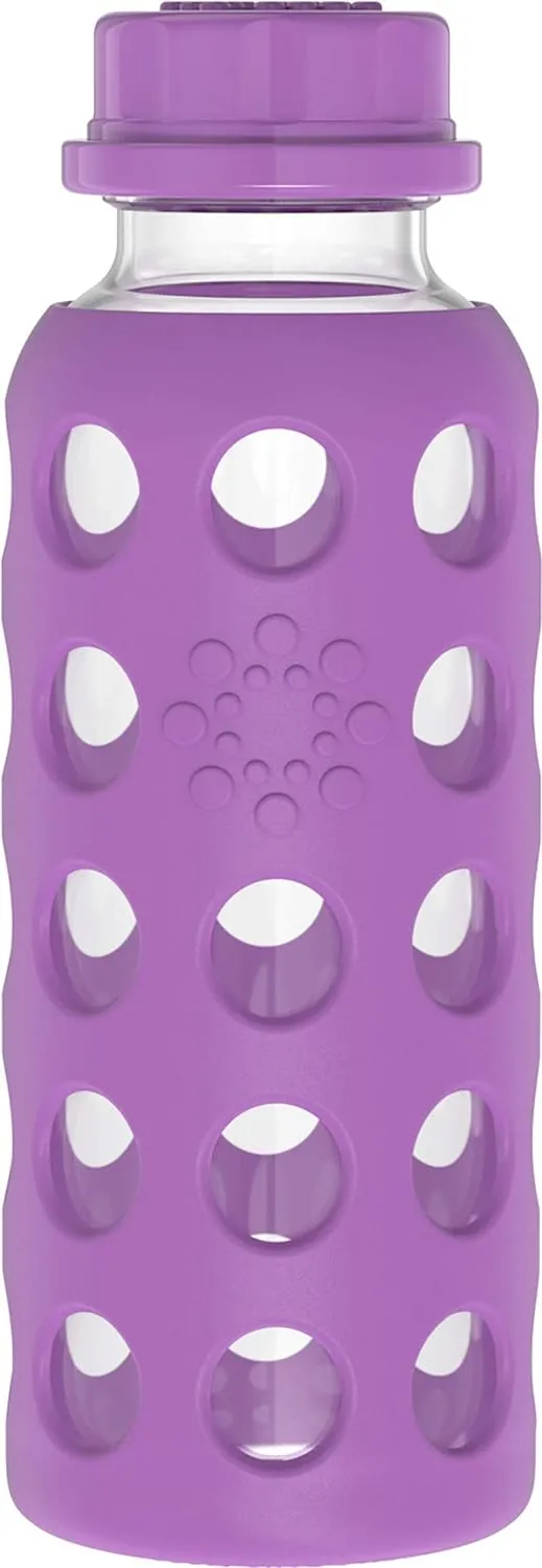 Lifefactory 9-Ounce BPA-Free Glass Water Bottle with Flat Cap and Silicone Sleeve, Grape