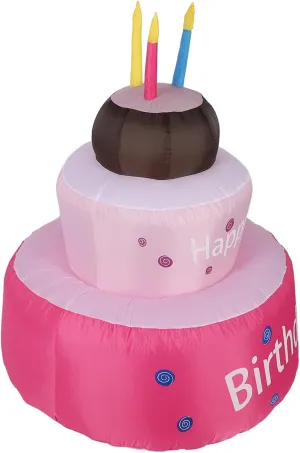 Lighted Blow Up Birthday Cake, 210T Polyester IP44 66.9in Inflatable Happy Birthday Cake Decoration for Garden (US Plug 100-120V)