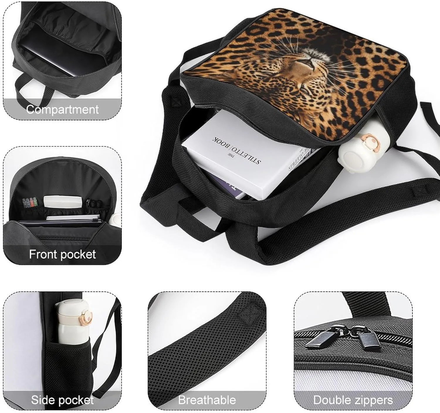 Lightweight Backpacks Cute Travel Bag Durable Depict A Leopard Printing Small Travel Backpack For Women & Men