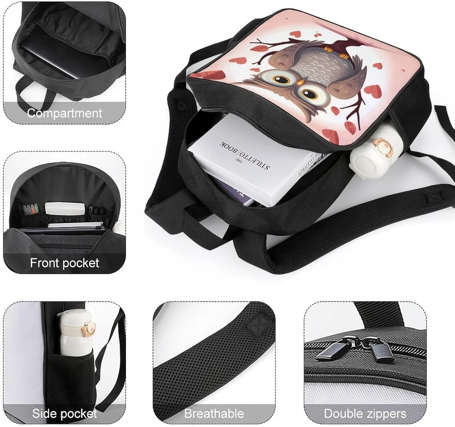 Lightweight Backpacks Cute Travel Bag Durable Owl Lover1 Printing Small Travel Backpack For Women & Men