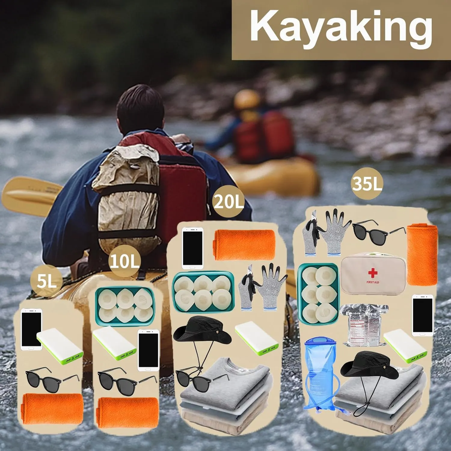 Lightweight Dry Bags Waterproof for Kayaking,5L/10L/20L/35L Roll Top Dry Sack Waterproof Bags for Travel Boating Camping Beach (Blue, 35L)