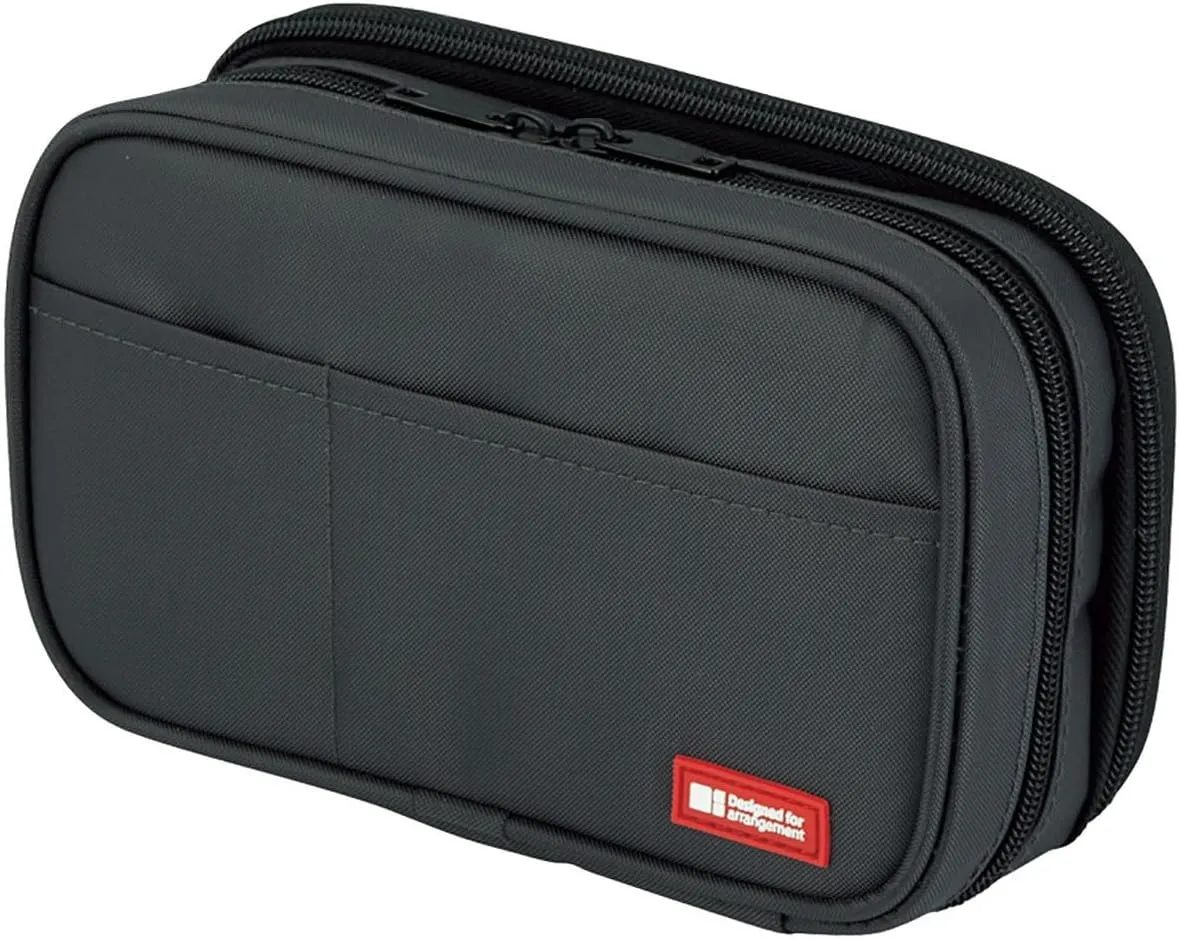 LIHIT LAB Large Capacity Double Zipper Pencil Case For School Office College, Big Capacity 6 Compartments Pencil Bag Holder Adults Teen Boys Girls, Travel Cosmetics Storage, Black (A7555-24)
