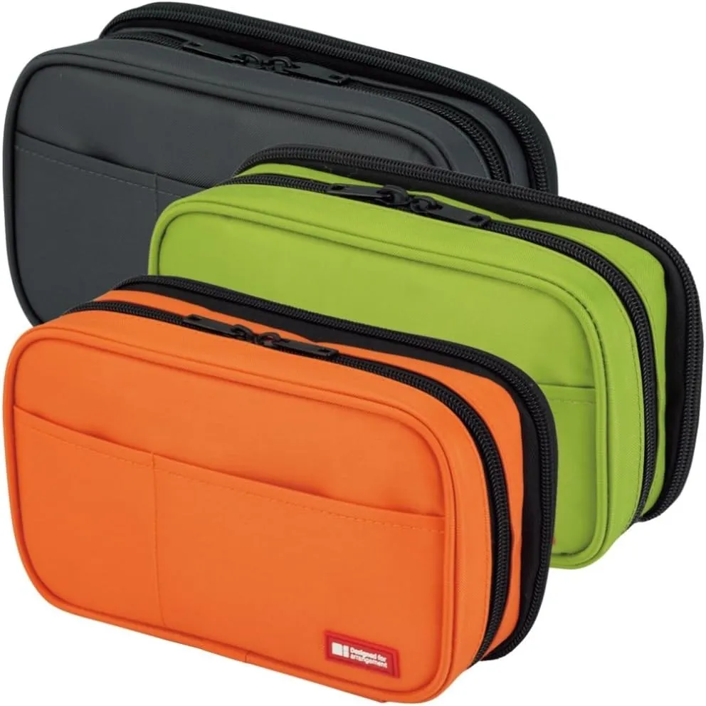 LIHIT LAB Large Capacity Double Zipper Pencil Case For School Office College, Big Capacity 6 Compartments Pencil Bag Holder Adults Teen Boys Girls, Travel Cosmetics Storage, Black (A7555-24)