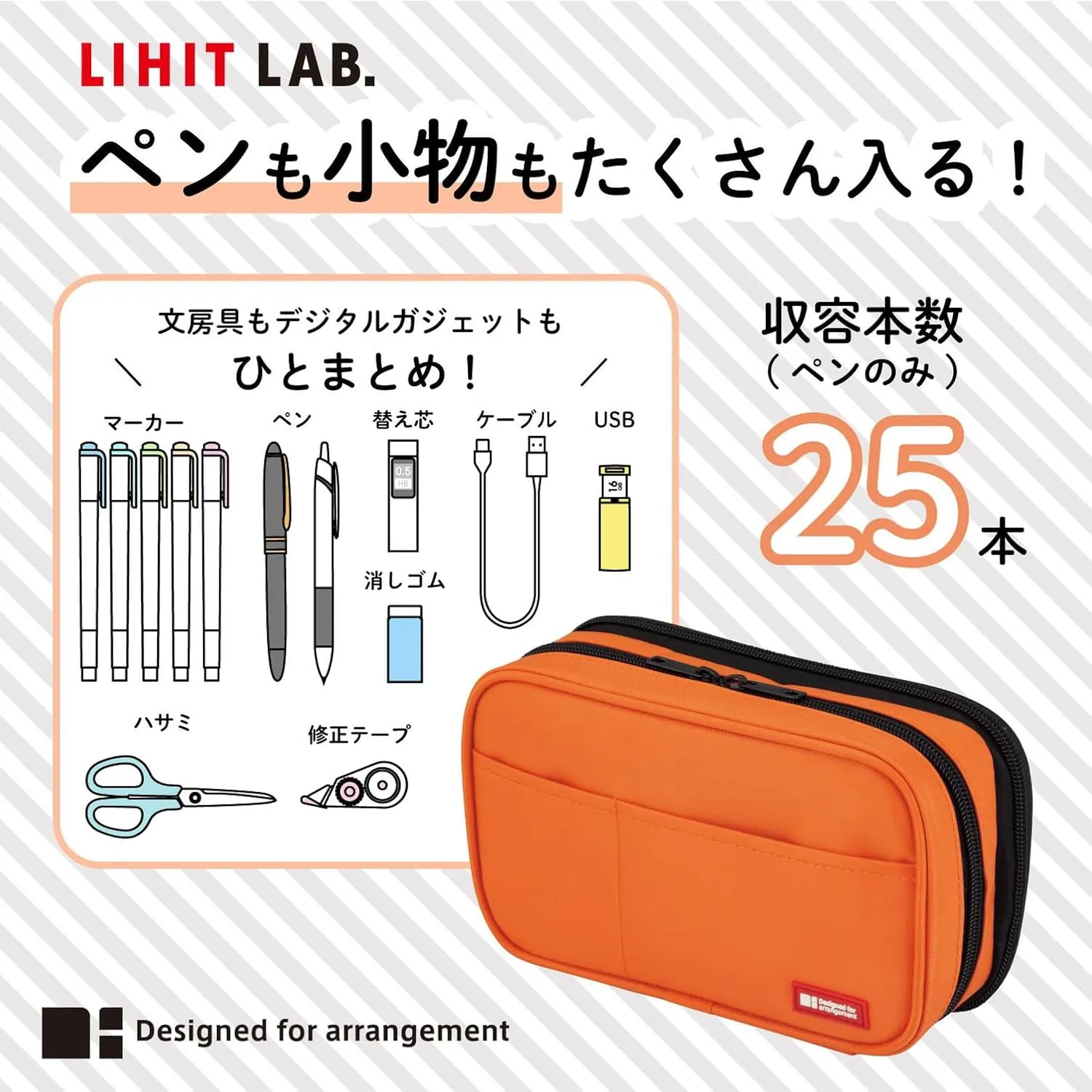 LIHIT LAB Large Capacity Double Zipper Pencil Case For School Office College, Big Capacity 6 Compartments Pencil Bag Holder Adults Teen Boys Girls, Travel Cosmetics Storage, Black (A7555-24)