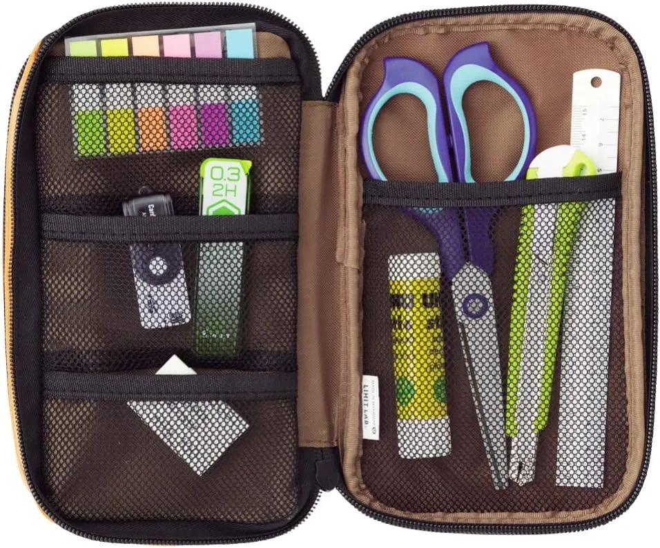 LIHIT LAB Large Capacity Double Zipper Pencil Case For School Office College, Big Capacity 6 Compartments Pencil Bag Holder Adults Teen Boys Girls, Travel Cosmetics Storage, Indigo (A7555-11)