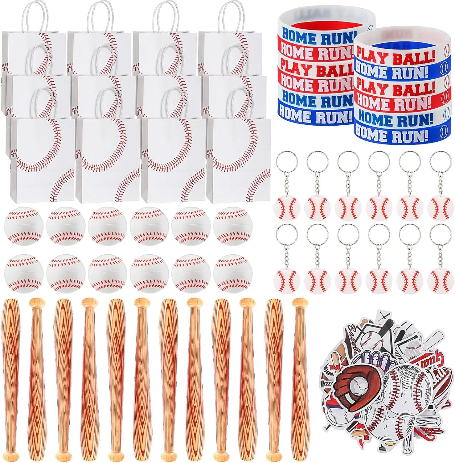 Liliful 110 Pcs Baseball Party Favors Includes Baseball Gift Bags Stress Balls Keychain Bracelets Inflatable Baseball Bat Stickers for Kids Sport Events Birthday Party Supplies
