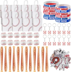Liliful 110 Pcs Baseball Party Favors Includes Baseball Gift Bags Stress Balls Keychain Bracelets Inflatable Baseball Bat Stickers for Kids Sport Events Birthday Party Supplies
