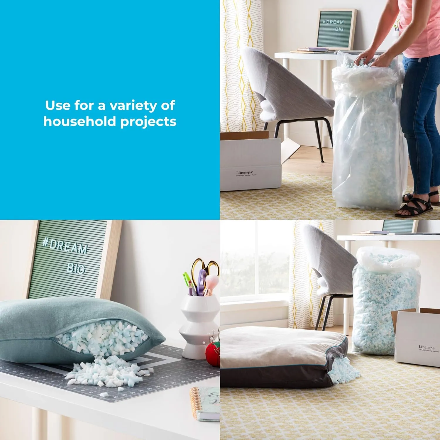 Linenspa Shredded Memory Foam - Craft Foam - Replacement Fill for Pillows, Bean Bags, Chairs, Dog Beds, Stuffed Animals, and Crafts, 10 Lbs