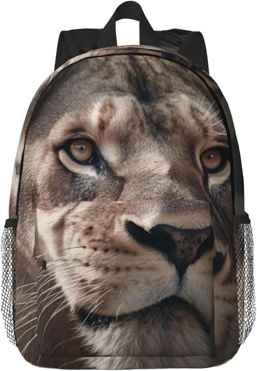 Lion's Focused Expression Print Backpack for Women Men Lightweight Laptop Backpacks Travel Laptop Bag Casual Daypack