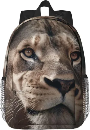 Lion's Focused Expression Print Backpack for Women Men Lightweight Laptop Backpacks Travel Laptop Bag Casual Daypack