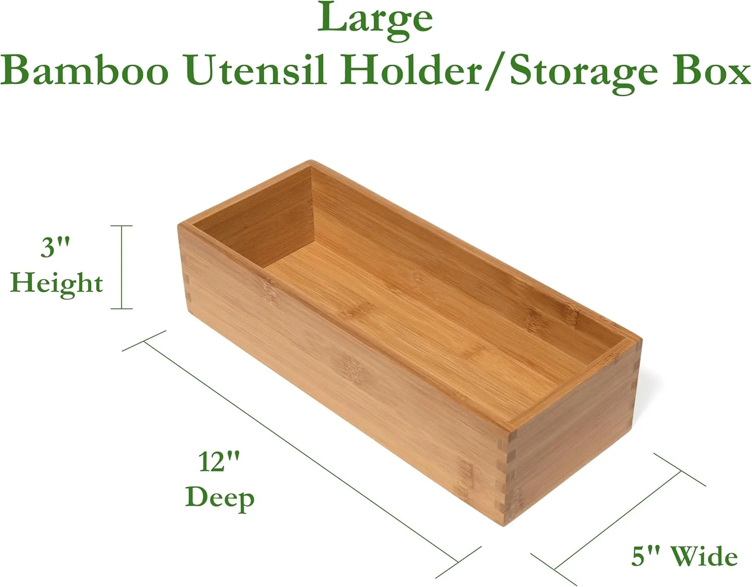Lipper International Bamboo Wood Utensil Holder Storage Box for Cooking Tools, Makeup, or Office Supplies, 5" x 12" x 3"