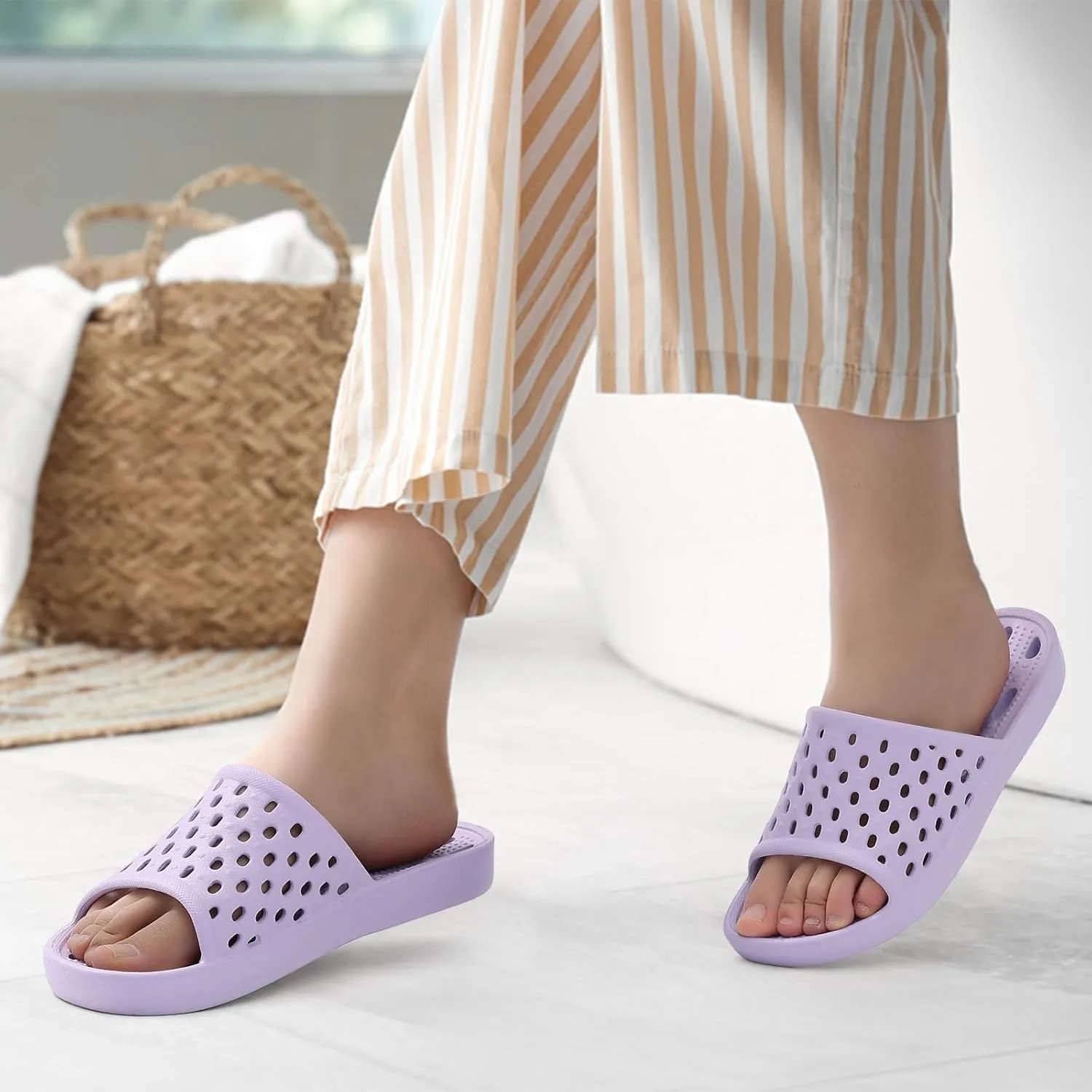Litfun Shower Shoes for Women Non-Slip Quick Dry Shower Slippers Lightweight Pool Sandals with Drain Holes for College Dorm, Beach, Bathroom & Gym