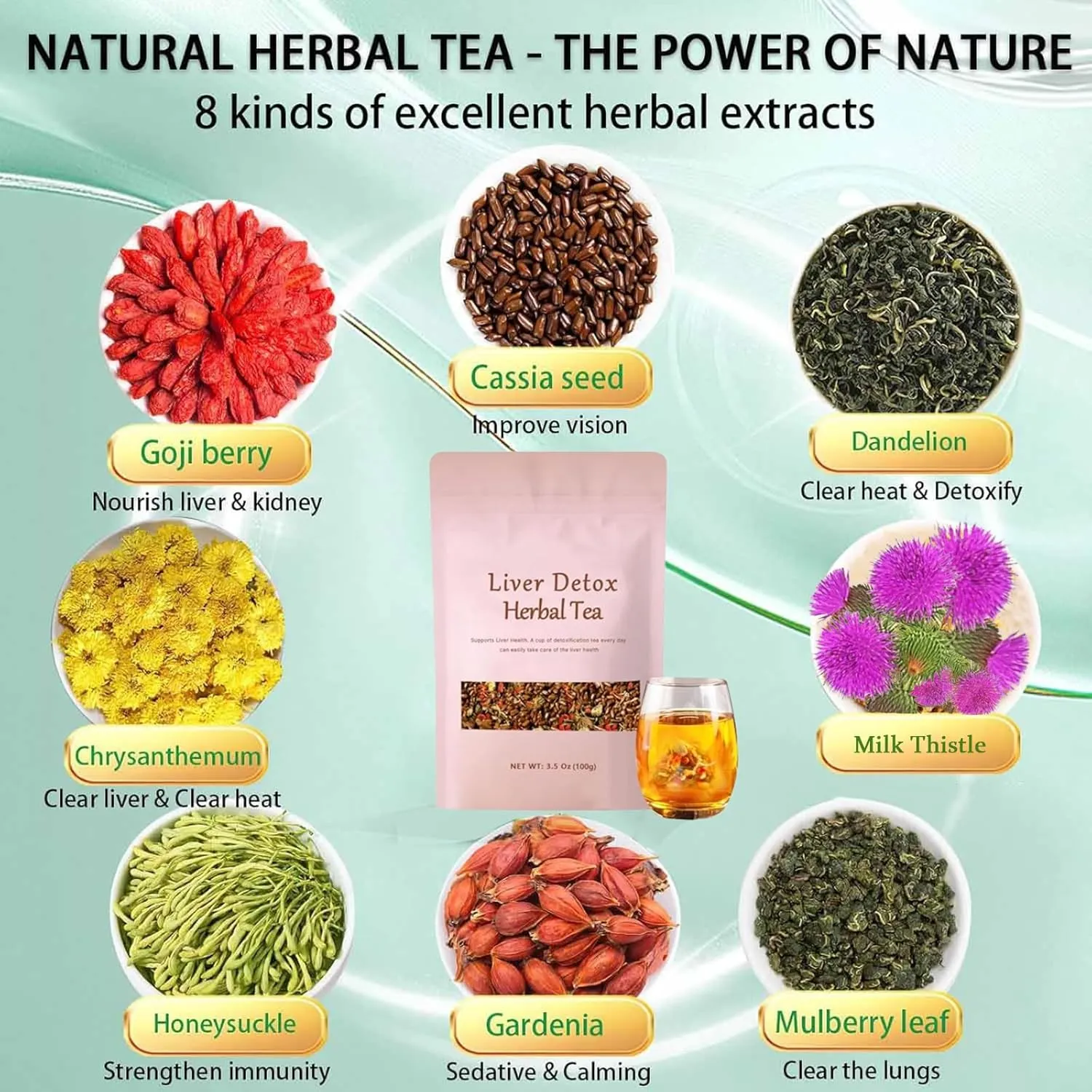 Liver Detox Herbal Tea, Liver Detox Tea Organic, Dandelion Chrysanthemum Cassia Seed Goji Berry Tea, Milk Thistle, Chinese Kidney & Liver Health Tea Bags - 7 Ingredients Natural Blend Formula (1)