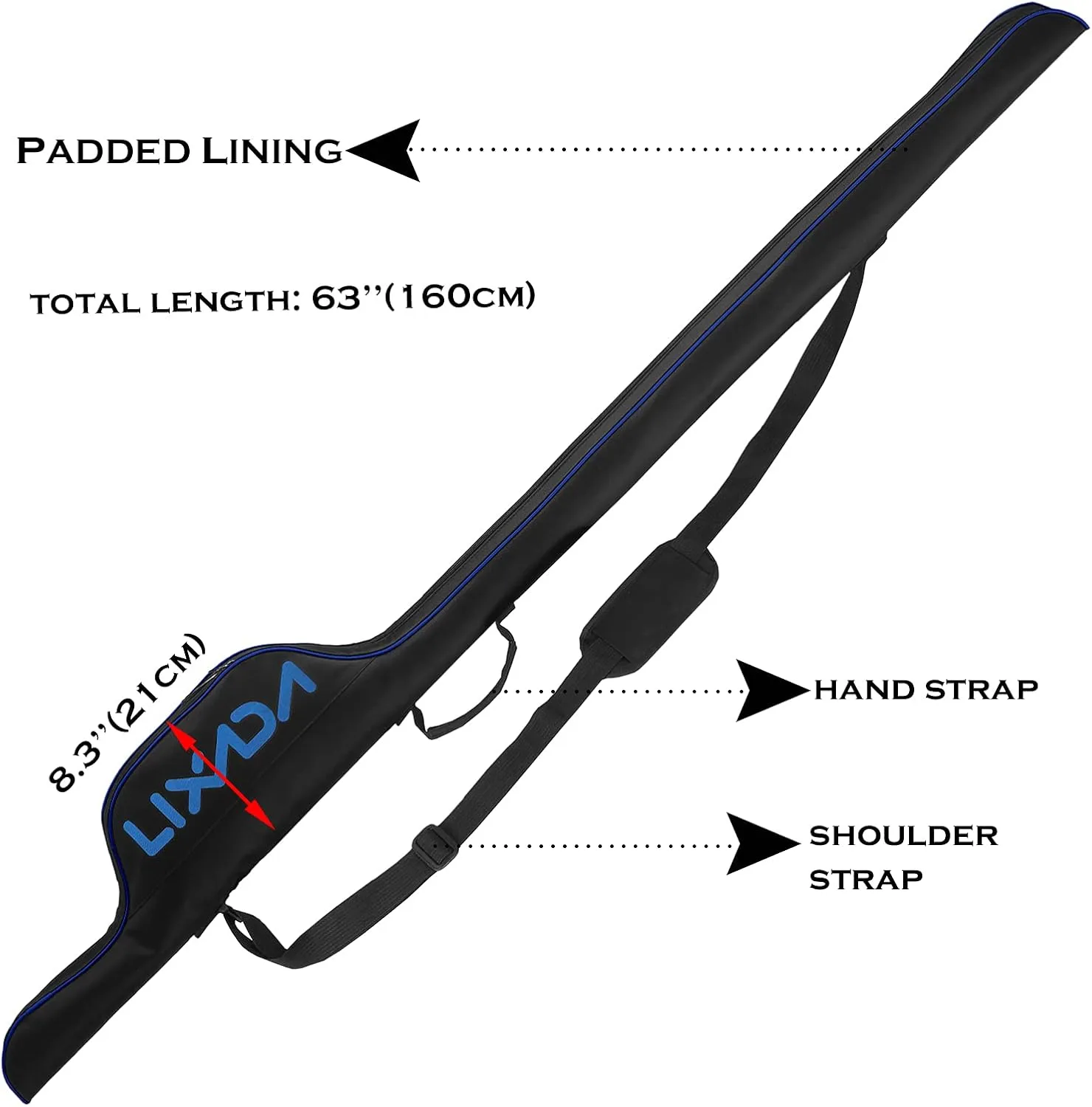 Lixada 63 Inch Fishing Rod Bag Portable Fishing Rod Reel Protective Case, Folding Fishing Pole Holder Cover Rod Tackle Organizer