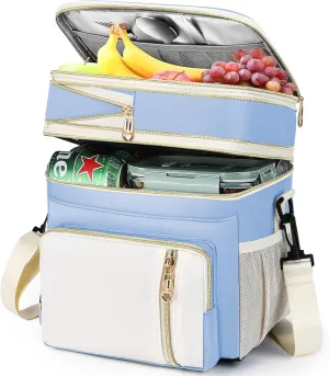 LOKASS Expandable Lunch Box for Women Men | Adult Lunchbag Cooler Tote Bag with Adjustable Shoulder Strap | Insulated Reusable Womens Lunch Bags for Work Camping Beach | 16L, Baby Blue