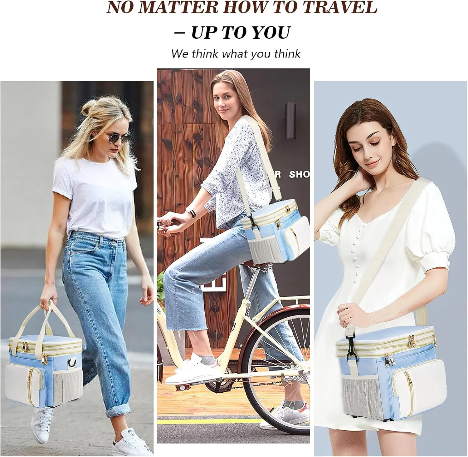 LOKASS Expandable Lunch Box for Women Men | Adult Lunchbag Cooler Tote Bag with Adjustable Shoulder Strap | Insulated Reusable Womens Lunch Bags for Work Camping Beach | 16L, Baby Blue