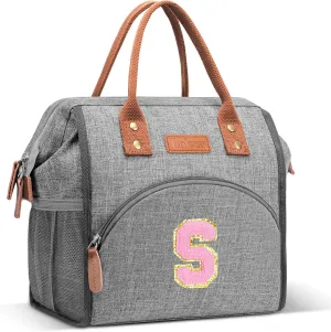 LOKASS Initial Lunch Box for Women – Wide-Open Leakproof Insulated Lunch Bag Women – Reusable Tote Cooler Bag for Office Beach Picnic, Personalized Mother's Day Gifts for Mom/Staff/Nurse (Pink S)