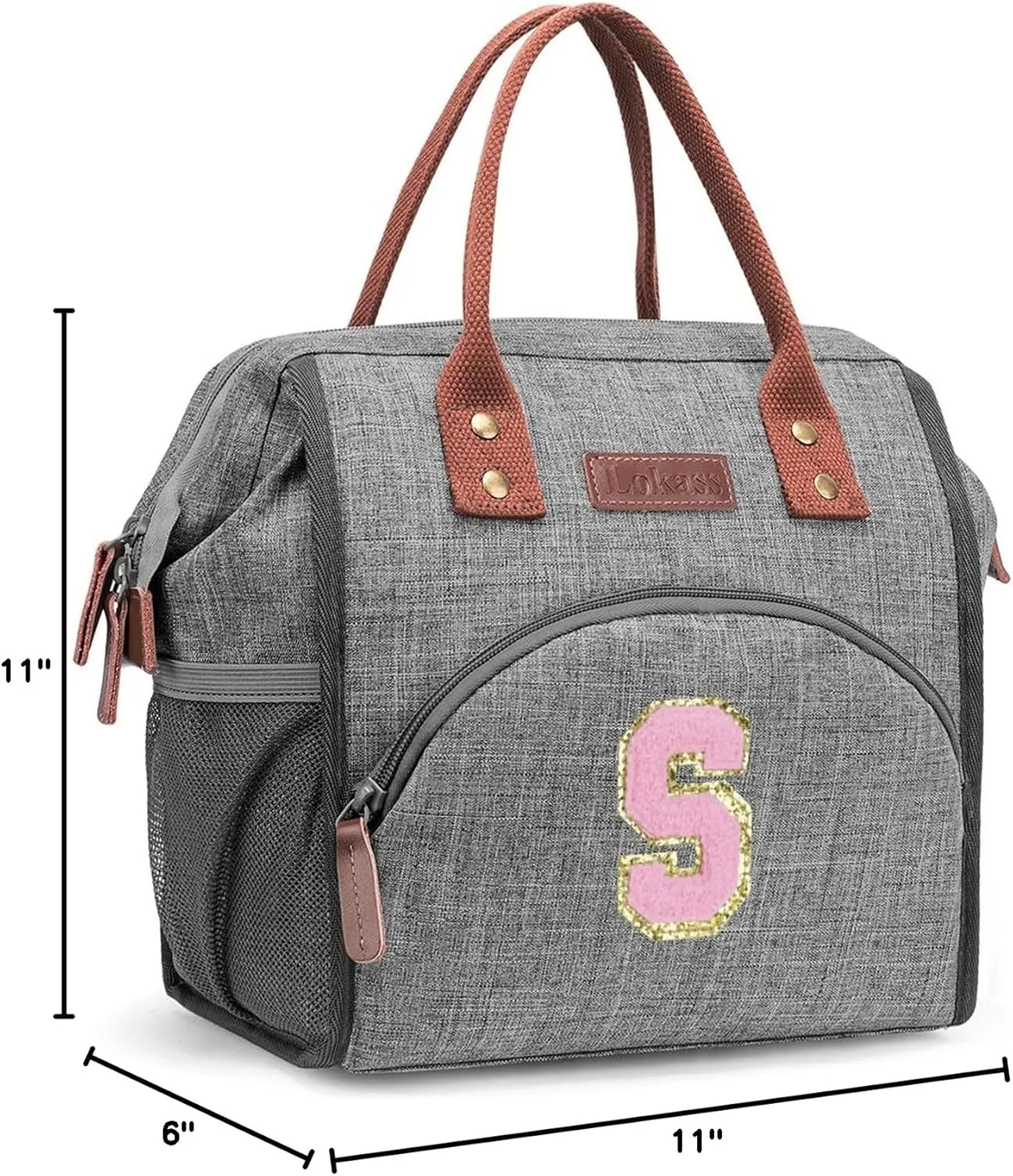 LOKASS Initial Lunch Box for Women – Wide-Open Leakproof Insulated Lunch Bag Women – Reusable Tote Cooler Bag for Office Beach Picnic, Personalized Mother's Day Gifts for Mom/Staff/Nurse (Pink S)