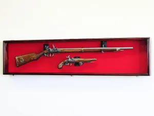 Long Rifle/Musket Gun Display Case Wall Rack Cabinet w/UV Protection -Lockable (Cherry)