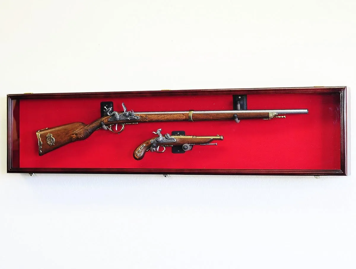 Long Rifle/Musket Gun Display Case Wall Rack Cabinet w/UV Protection -Lockable (Cherry)