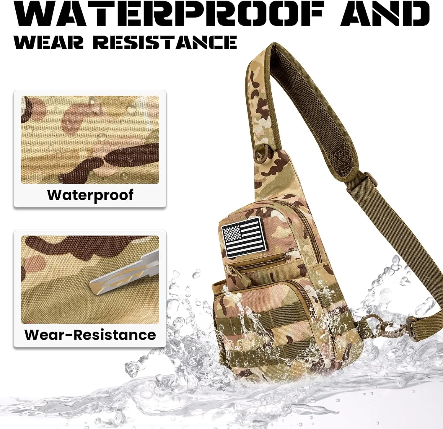 Love Deliver Sling Backpack Tactical Sling Bag for Men, Chest Bag Daypack Crossbody for Travel Sport Running Hiking,Camouflage-01
