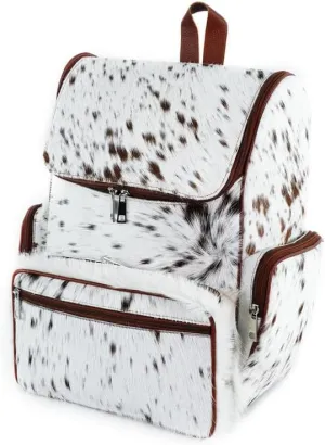 LP-FACON Western White & Brown Cowhide Leather Backpack - Everyday Travel Backpack - Genuine Leather Cow Print Diaper Bag