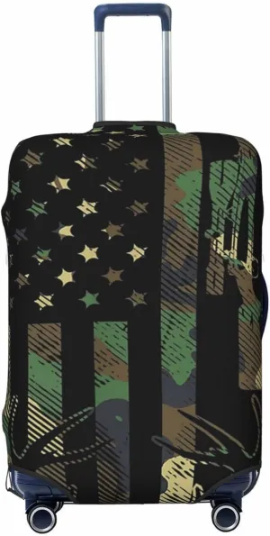 Luggage Cover For Travel Camo Deer Hunting American Flag With Gun–dustproof Ideal For Travel 20-28 Inch.