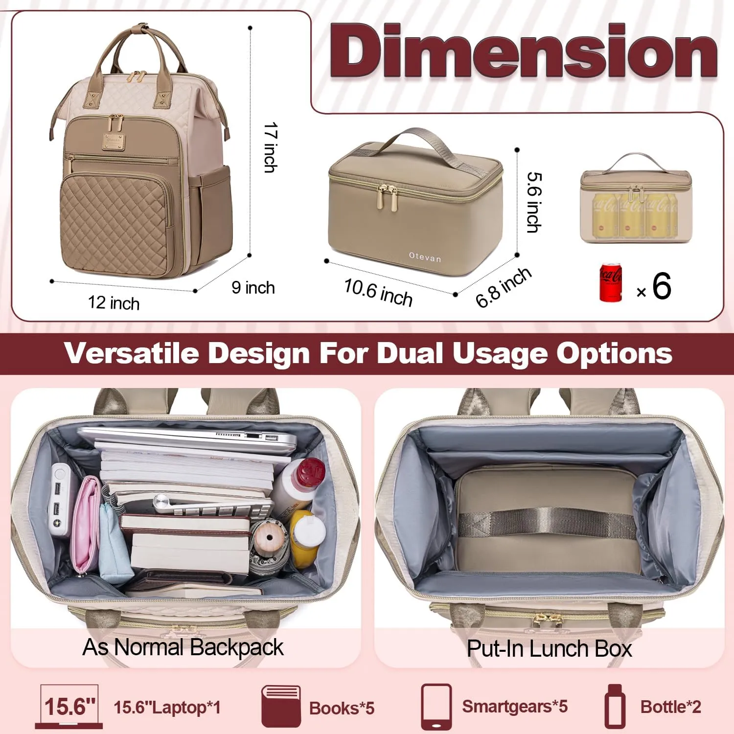 Lunch Backpack for Women, 15.6 inch Laptop Backpacks for Womens, Work Backpacks with Lunchbox,Insulated Back pack Cooler,Teacher Nurse Travel Backpack for Women