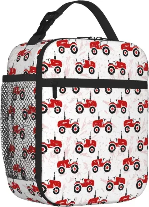 Lunch Bag for Men Women - Reusable Lunch Box, Red Wheeled Tractors Insulated Teen Adult Lunch Tote Bag for Office Picnic