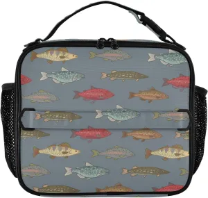 Lunch Bag for Men Women River Freshwater Fish Cute Insulated Lunch Box Portable Cooler Bag with Shoulder Straps for Office Travel School