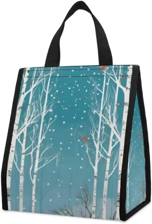 Lunch Bag for Women Men Cute Insulated Lunch Box Reusable Portable Merry Christmas Birch Tree Lunch Tote Bag for Work Office Travel
